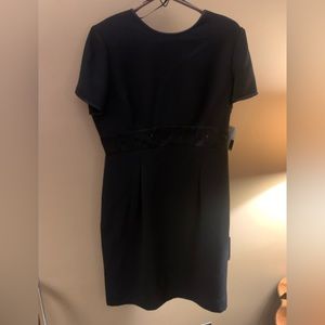 Liz Claiborne NWT Little Black dress embroidered waist shirt sleeves v back zip